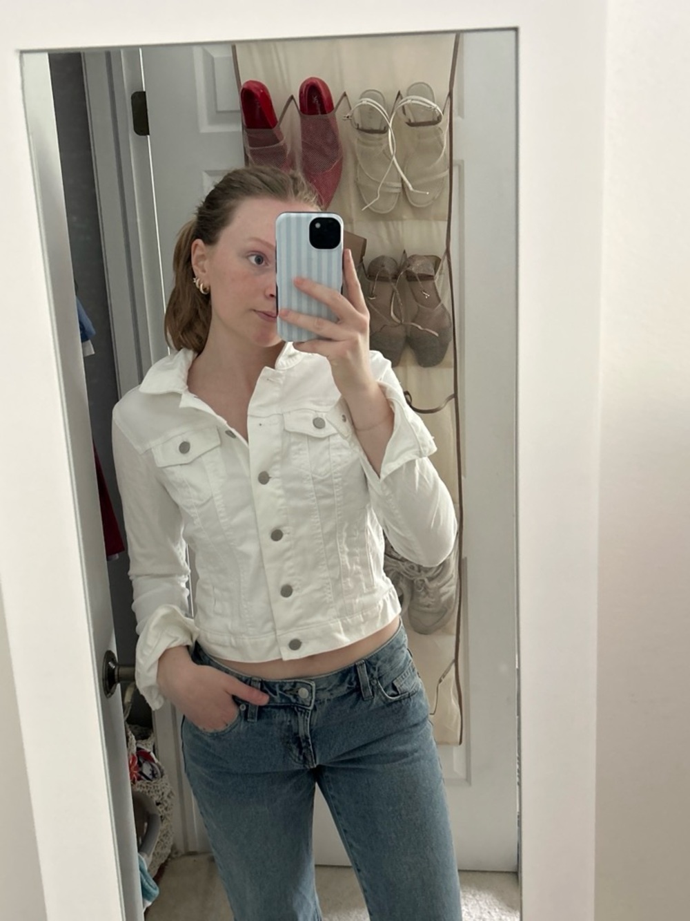 LOFT White Cropped Denim Jacket - Button Front